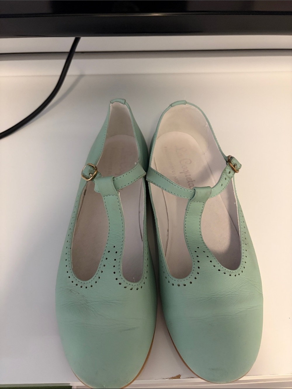 Girls' Mint T‑Strap Dress Flats with Buckle Size 34